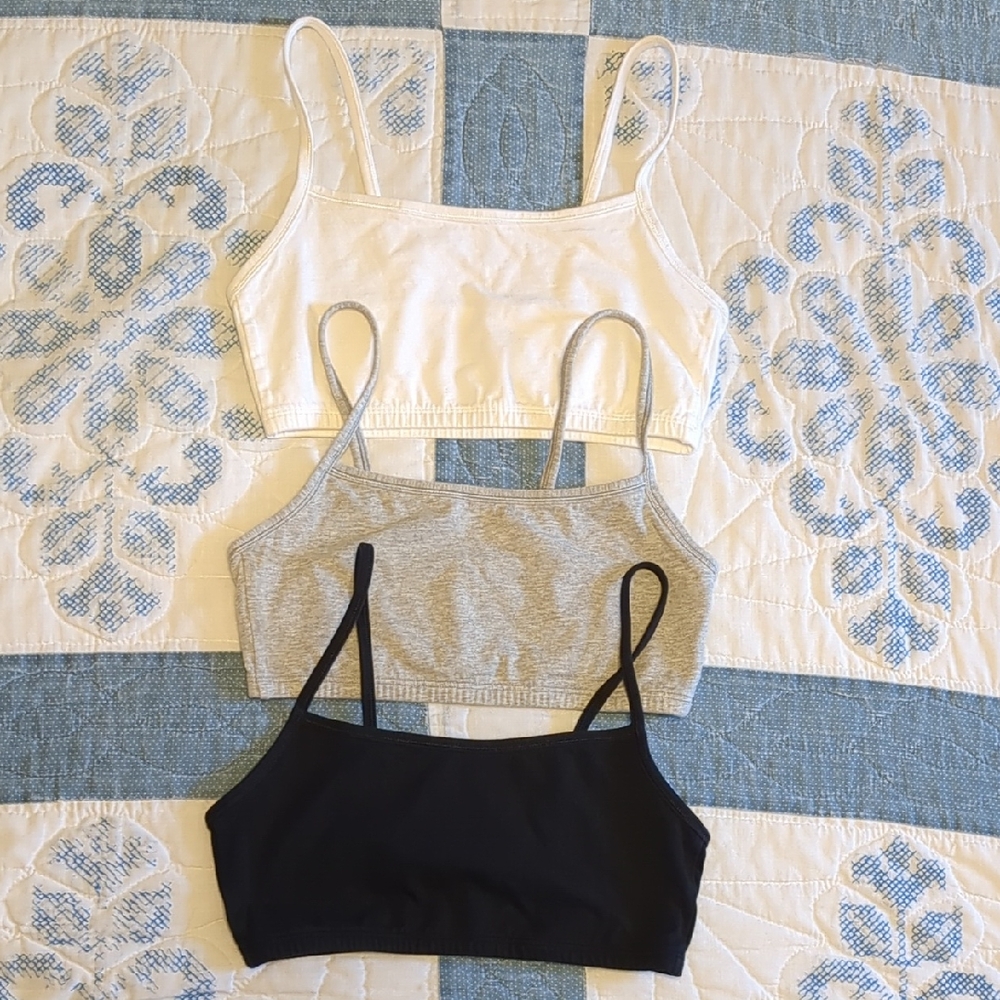 Hanes Set of 3 Cotton Shelf Bras Sports Bra Camis Black White Grey 34 Small